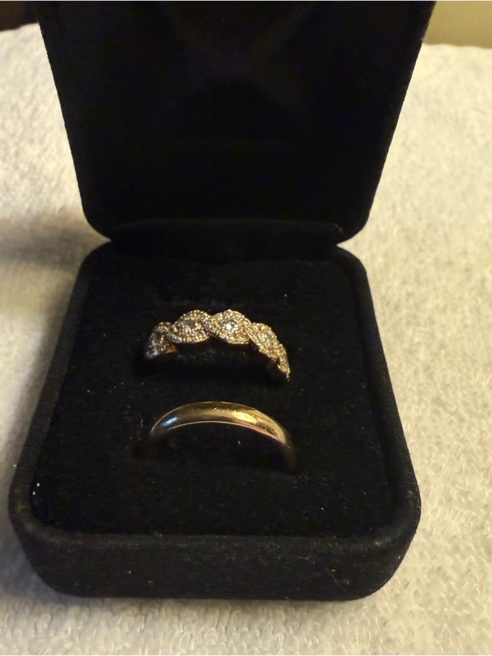 Gold Bonded 925 Sterling Pave CZ Leaf Band Ring - with Matching 3mm band size 7